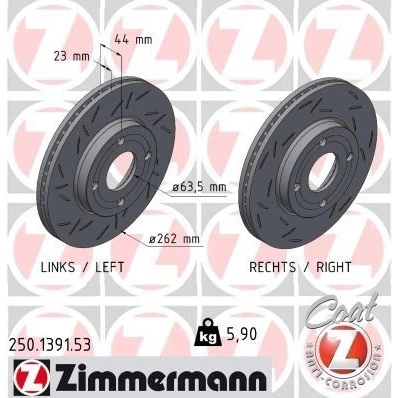 Bilde av ZIMMERMANN 250.1391.53 Bremseskiver 262 23 4/4 4 108 innvendig ventilert, med sliss belagt FORD: FIESTA 7