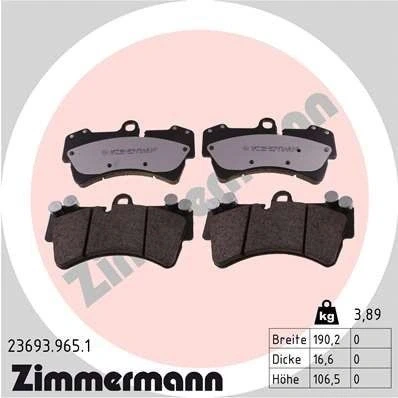 Bilde av ZIMMERMANN 23693.965.1 Bremseklosser klargjort for slitasjeindikator Bildet viser leveranseinnholdet AUDI: Q7, PORSCHE: Cayenne, VOLKSWAGEN: Touareg I