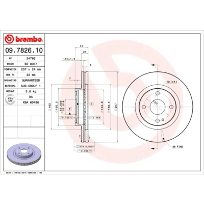 Bilde av BREMBO 09.7826.10 Bremseskiver 257 24 4 innvendig ventilert MAZDA: 323 F 6