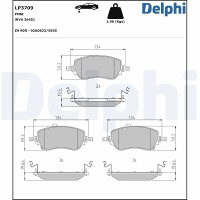 Bilde av DELPHI LP3709 Bremseklosser med akustisk slitasjevarsel antihyle blikk uten tilbehør