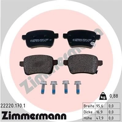 Bilde av ZIMMERMANN 22220.170.1 Bremseklosser med akustisk slitasjevarsel skruer Bildet viser leveranseinnholdet OPEL: Corsa E Hatchback, Adam, FIAT: 500L