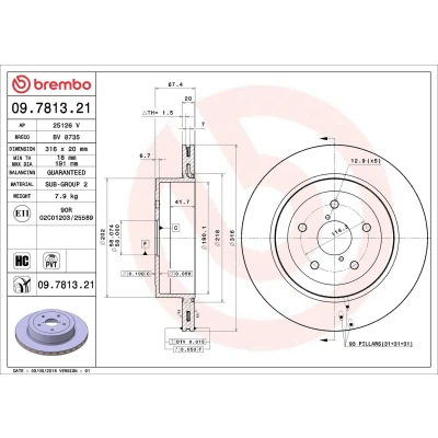 Bilde av BREMBO COATED DISC LINE 09.7813.21 Bremseskiver 316 20 5 innvendig ventilert belagt høy karbon SUBARU: Impreza II Sedan, Stasjonsvogn
