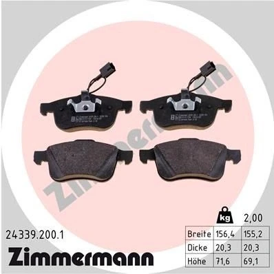 Bilde av ZIMMERMANN 24339.200.1 Bremseklosser inkl. slitasjevarselkontakt Bildet viser leveranseinnholdet ALFA ROMEO: 159 Sportwagon, Brera