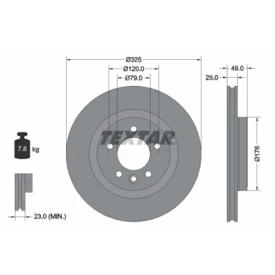 Bilde av TEXTAR 92307803 Bremseskiver 325 25 05/06 120 innvendig ventilert belagt uten hjulnav LAND ROVER: Range Rover Sport, 4, Discovery 5
