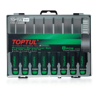 Bilde av TOPTUL GAAW0803 Skrutrekkersett 1,5, 2, 3, PH0, PH00, PH000, T15, T20 plastboks