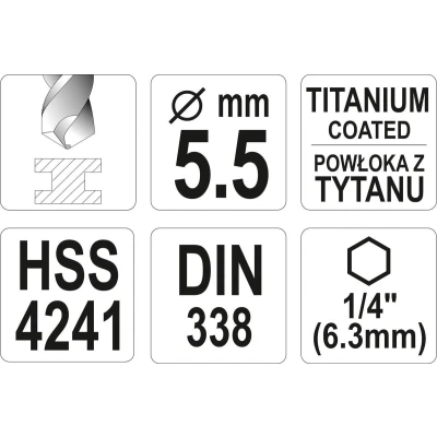 Bilde av YATO YT 44763 Metallspiralbor 5.5mm 113mm 135 Hurtigdreiestål