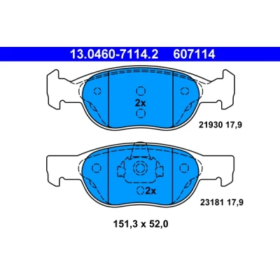 Bilde av ATE 13.0460 7114.2 Bremseklosser ikke klargjort for slitasjeindikator, ekskl. slitasjevarselkontakt FIAT: Punto I Cabrio, II Hatchback