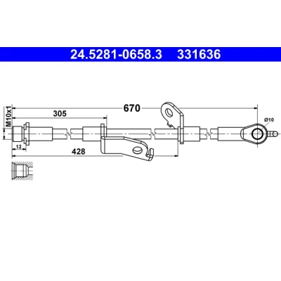 Bilde av ATE 24.5281 0658.3 Bremseslange 670 M10x1