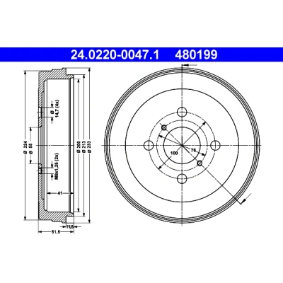Bilde av ATE 24.0220 0047.1 Bremsetrommel 233,0 TOYOTA: Yaris I Hatchback