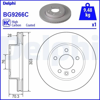Bilde av DELPHI BG9266C Bremseskiver 303 28 5 ventilert belagt høy karbon uten hjullager, ABS sensorring VOLKSWAGEN: Crafter Van
