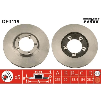 Bilde av TRW DF3119 Bremseskiver 253 20 5 104 ventilert spraylakkert HYUNDAI: H 1 / Starex MPV