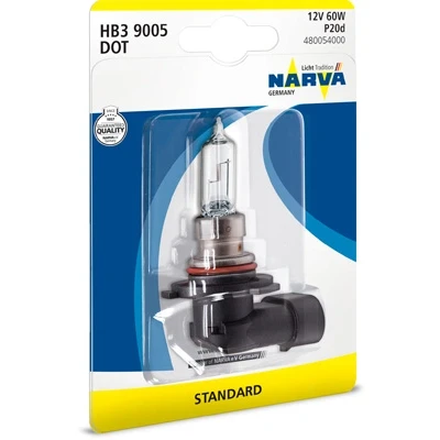 Bilde av NARVA 480054000 Lyspære, fjernlys HB3 12V 60W Halogen TOYOTA: RAV4 IV SUV, Avensis III Stasjonsvogn, Sedan, VOLVO: V70 2, V50