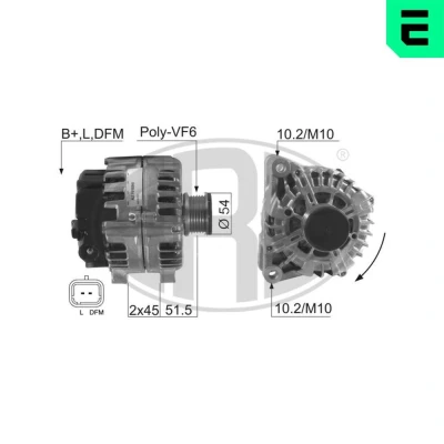 Bilde av ERA 210520A Dynamo 14V 180A CITROËN: Berlingo II Van, C5 III Stasjonsvogn, C6 Sedan, PEUGEOT: 307 SW, Partner I FIAT: Scudo