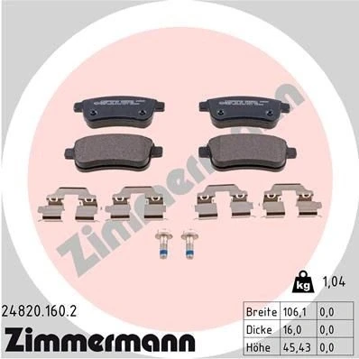 Bilde av ZIMMERMANN 24820.160.2 Bremseklosser med skruer Bildet viser leveranseinnholdet, glideplate RENAULT: GRAND SCENIC 3, Megane 4