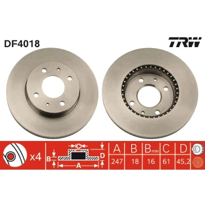 Bilde av TRW DF4018 Bremseskiver 247 18 4 100 ventilert spraylakkert