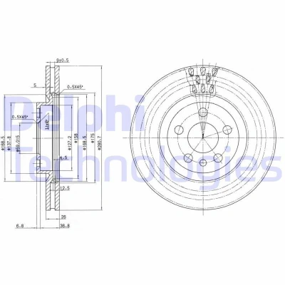 Bilde av DELPHI BG2844 Bremseskiver 281 26 5 ventilert oljet ubehandlet uten hjullager, ABS sensorring PEUGEOT: Expert I Van