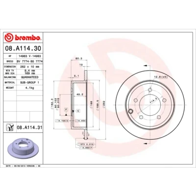 Bilde av BREMBO COATED DISC LINE 08.A114.31 Bremseskiver 262 10 5 fullt ut belagt JEEP: Patriot, Compass, DODGE: Caliber, Avenger Sedan