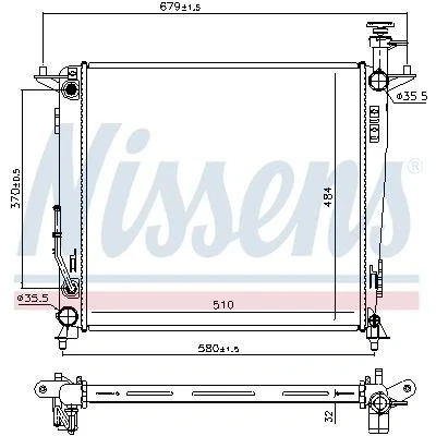 Bilde av NISSENS 666223 Radiator Aluminium 510 484 32 Kjøleribber loddet