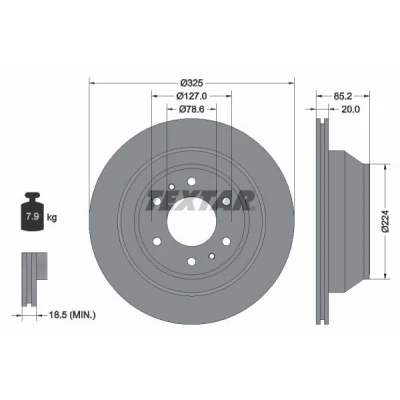 Bilde av TEXTAR PRO 92271103 Bremseskiver 325 20 06/08 127 innvendig ventilert belagt uten hjulfestebolt, hjulnav CHEVROLET: Trailblazer