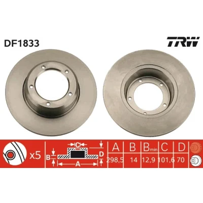 Bilde av TRW DF1833 Bremseskiver 298,5 14 5 127 fullt ut spraylakkert høy karbon LAND ROVER: Defender Pick up, SUV