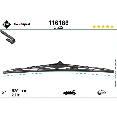 Bilde av Vindusvisker Swf 116186 525mm Bøyleviskeblad 21tomme AUDI: TT Roadster, Coupé, VOLKSWAGEN: New Beetle Cabrio, Hatchback