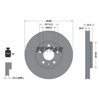 Bilde av TEXTAR PRO 92268803 Bremseskiver 296 28 05/07 114,3 utvendig ventilert belagt uten hjullager, hjulfestebolt, hjulnav OPEL: Vivaro B Van