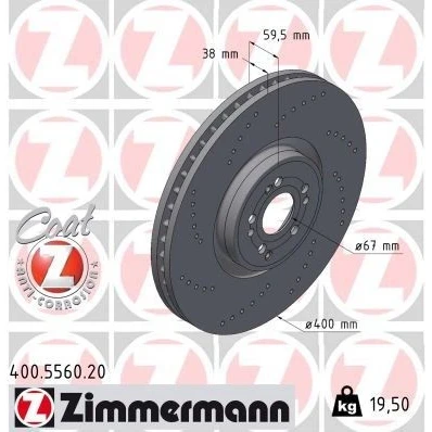 Bilde av ZIMMERMANN Bremseskive MERCEDES BENZ: GLE, GLS 400mm 38mm 9/5 5 hull 112mm innvendig ventilert, hullet 400.5560.20 1674211201,167421120107