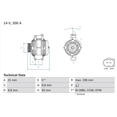 Bilde av BOSCH 0 986 047 490 Dynamo 14V 200A MERCEDES BENZ: Vito Mixto, Minibuss, Viano