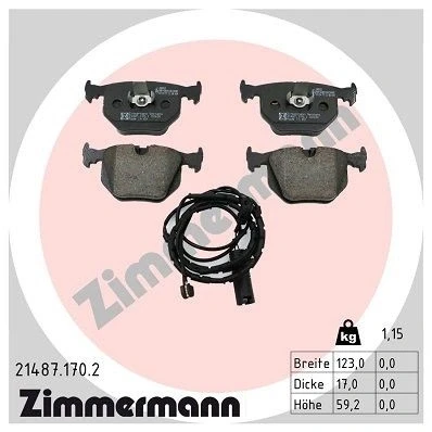 Bilde av ZIMMERMANN 21487.170.2 Bremseklosser inkl. slitasjevarselkontakt Bildet viser leveranseinnholdet, med glideplate BMW: 3 Coupé, Cabrio