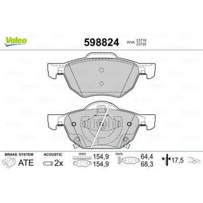 Bilde av VALEO 598824 Bremseklosser framaksel inkl. slitasjevarselkontakt med antihyle blikk HONDA: Accord 7 Limousine, Tourer