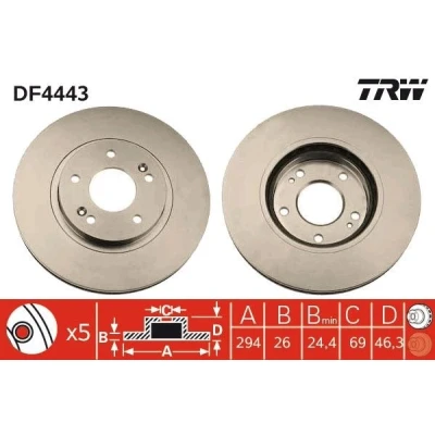 Bilde av TRW DF4443 Bremseskiver 294 26 5 114,3 ventilert spraylakkert høy karbon HYUNDAI: Santa Fe I