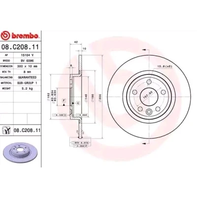 Bilde av BREMBO COATED DISC LINE 08.C208.11 Bremseskiver 300 10 5 fullt ut belagt