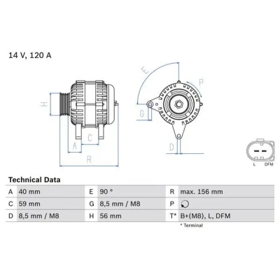 Bilde av BOSCH 0 986 041 860 Dynamo 14V 120A VOLKSWAGEN: Transporter 4 Bus, 5 5, AUDI: A4 B5 Avant, A3 Hatchback, TT Coupé
