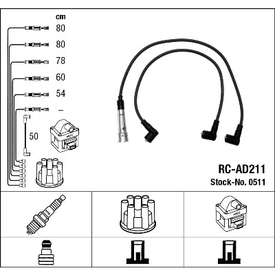 Bilde av NGK 0511 Pluggledninger 6 AUDI: 100 C3 Sedan