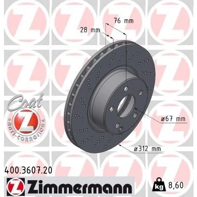 Bilde av ZIMMERMANN COAT Z 400.3607.20 Bremseskiver 312 28 6/5 5 112 innvendig ventilert, hullet belagt høy karbon MERCEDES BENZ: S Klasse Sedan