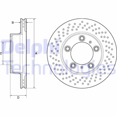 Bilde av DELPHI BG4769C Bremseskiver 298 24 5 ventilert belagt høy karbon uten hjullager, ABS sensorring PORSCHE: Cayman