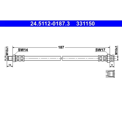 Bilde av ATE 24.5112 0187.3 Bremseslange 187 M10x1 FIAT: BRAVO 2