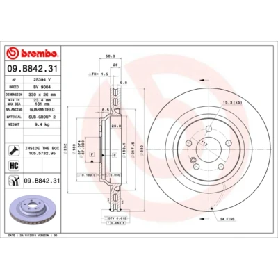 Bilde av BREMBO COATED DISC LINE 09.B842.31 Bremseskiver 330 26 5 innvendig ventilert belagt høy karbon med skruer MERCEDES BENZ: S Klasse Sedan, SL Cabrio