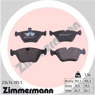 Bilde av ZIMMERMANN 23474.195.1 Bremseklosser klargjort for slitasjeindikator Bildet viser leveranseinnholdet BMW: 3 Coupé, 5 Sedan, Sedan