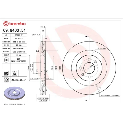 Bilde av BREMBO COATED DISC LINE 09.8403.51 Bremseskiver 323 28 4 innvendig ventilert belagt høy karbon CITROËN: DS3 Hatchback, Cabrio