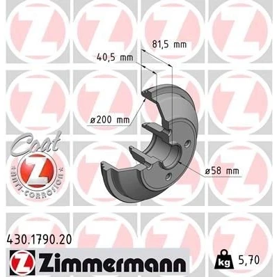 Bilde av ZIMMERMANN COAT Z 430.1790.20 Bremsetrommel uten hjullager 238