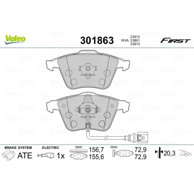 Bilde av VALEO 301863 Bremseklosser FIRST framaksel inkl. slitasjevarselkontakt uten antiskrike blikk VOLKSWAGEN: Passat B6 Variant, Golf 5, Sedan