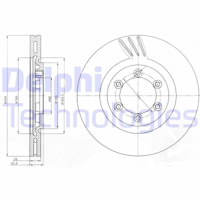 Bilde av DELPHI BG4112 Bremseskiver 294 26 6 ventilert oljet ubehandlet uten hjullager, ABS sensorring SSANGYONG: Rexton / 2