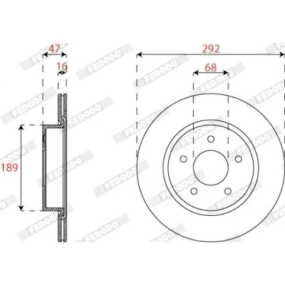 Bilde av FERODO DDF2786C Bremseskiver 292 16 5 114,3 ventilert belagt uten skruer NISSAN: Leaf II, X Trail