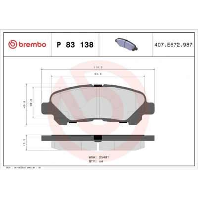 Bilde av BREMBO P 83 138 Bremseklosser ekskl. slitasjevarselkontakt uten tilbehør