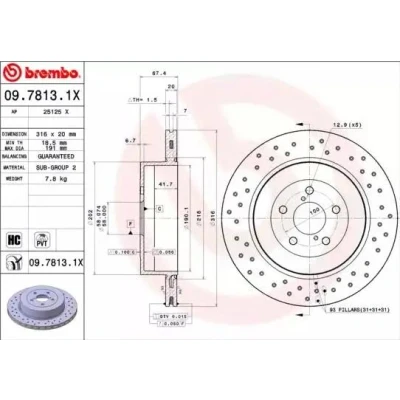 Bilde av BREMBO XTRA LINE 09.7813.1X Bremseskiver 316 20 5 perforert / ventilert belagt høy karbon SUBARU: Impreza II Sedan