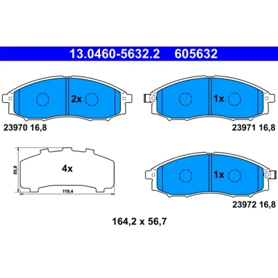 Bilde av ATE 13.0460 5632.2 Bremseklosser med akustisk slitasjevarsel antihyle blikk NISSAN: Navara Pick up