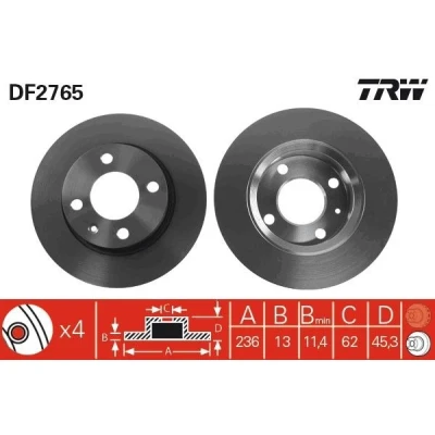 Bilde av TRW DF2765 Bremseskiver 236 13 4 100 fullt ut spraylakkert SKODA: Felicia 1 Pickup