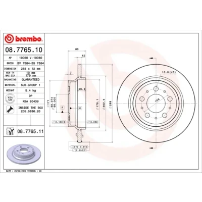Bilde av BREMBO COATED DISC LINE 08.7765.11 Bremseskiver 288 12 5 fullt ut belagt med skruer VOLVO: V70 2, S80 I, S60 I