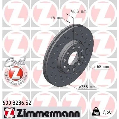 Bilde av ZIMMERMANN SPORT COAT Z 600.3236.52 Bremseskiver 288 25 10/5 5 112 utvendig ventilert, hullet belagt høy karbon VOLKSWAGEN: Passat B5 GP Stasjonsvogn
